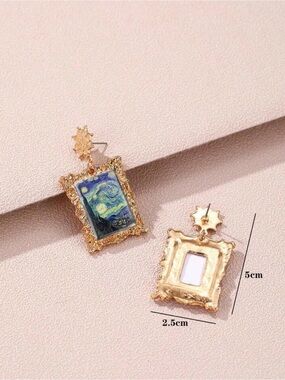 SHEIN Gold-Tone Starburst Framed 'Starry Night' Drop Earrings